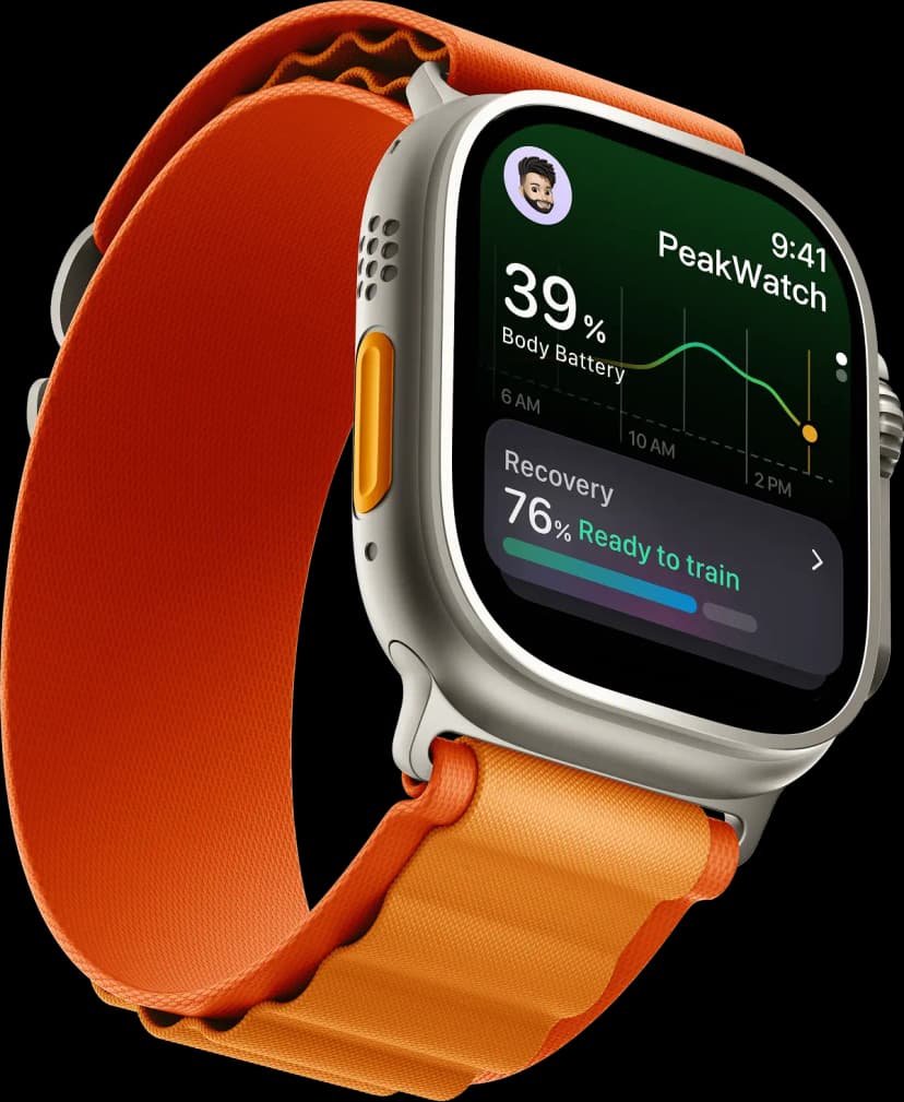 Apple Watch showing PeakWatch app interface